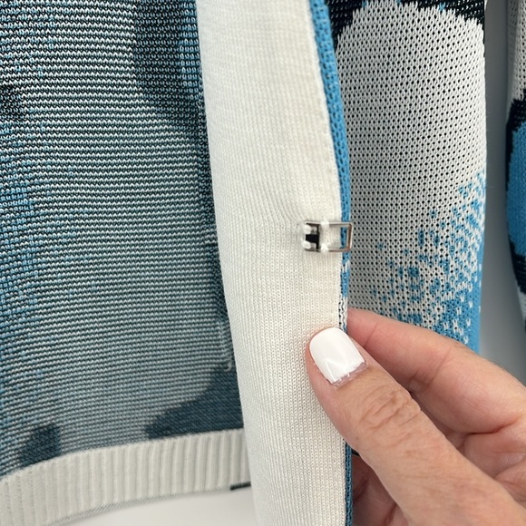 NEW MING WANG Blue and Black Abstract Knit Blazer Tailored Fit Size Petite XS - Picture 7 of 14